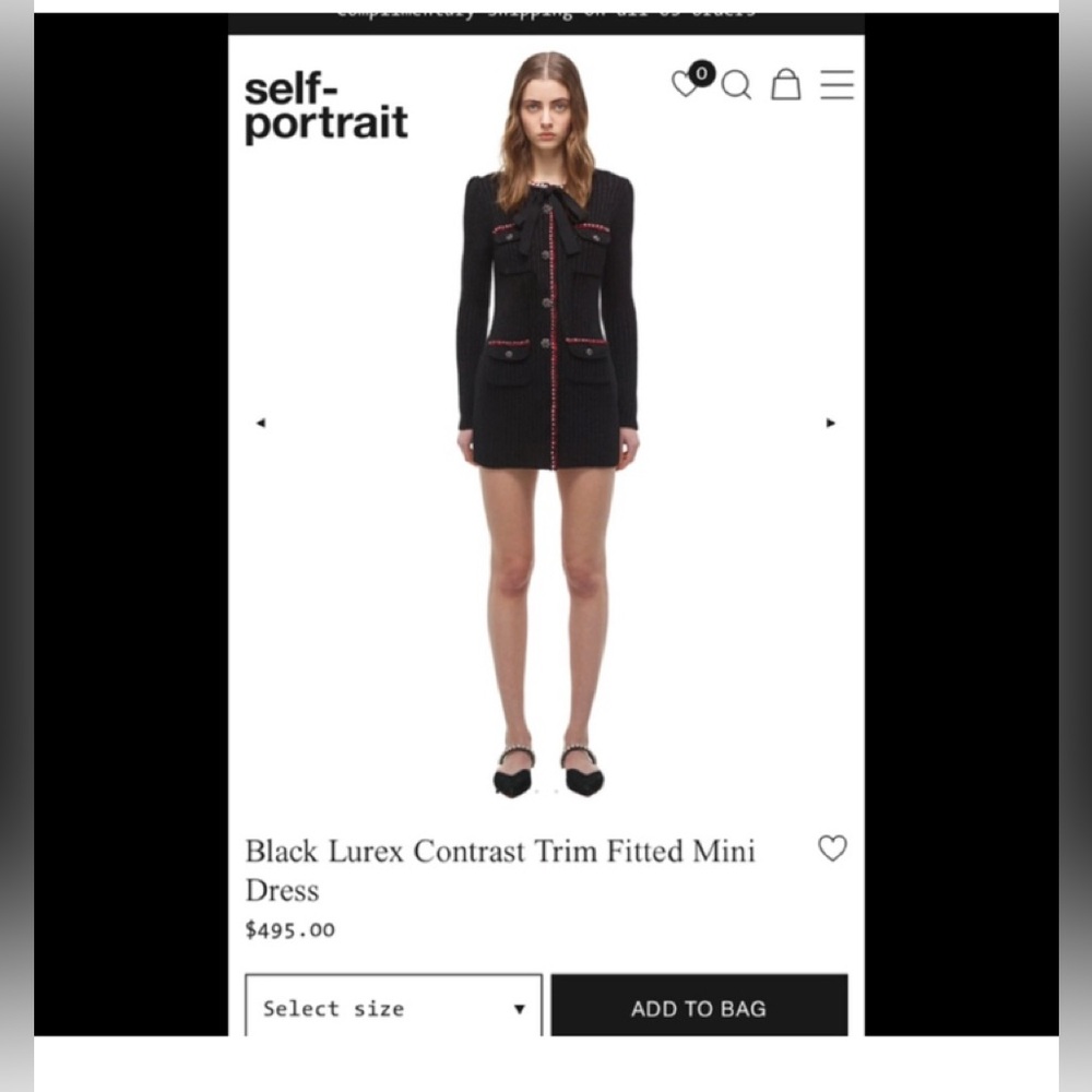 Self Portrait Black Lurex Contrast Trim Fitted Mini Dress